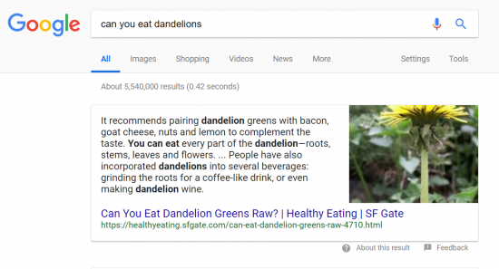 Ejemplos de fragmentos destacados de comer dientes de león