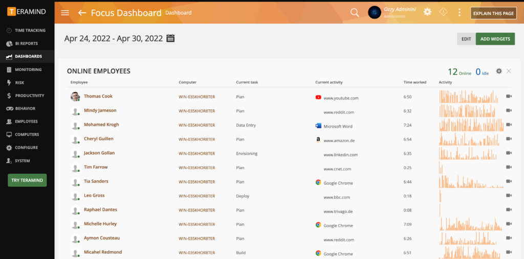веб-страница программного обеспечения для мониторинга сотрудников teramind