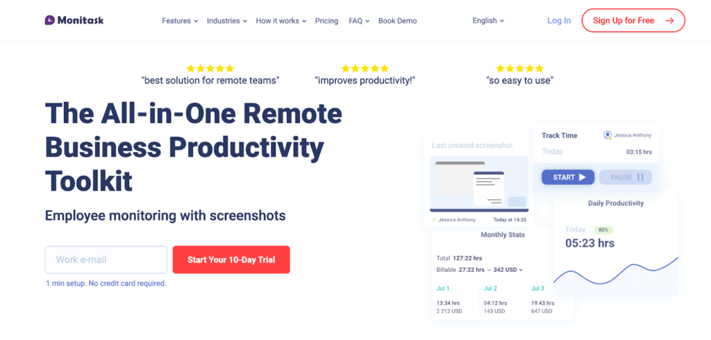 Веб-страница программного обеспечения для мониторинга сотрудников monitask