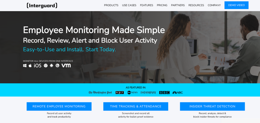 Веб-страница программного обеспечения для мониторинга сотрудников Interguard