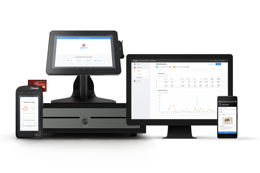 レストラン管理用のPOSソフトウェアセットアップ2つのモバイルキオスクとレジ