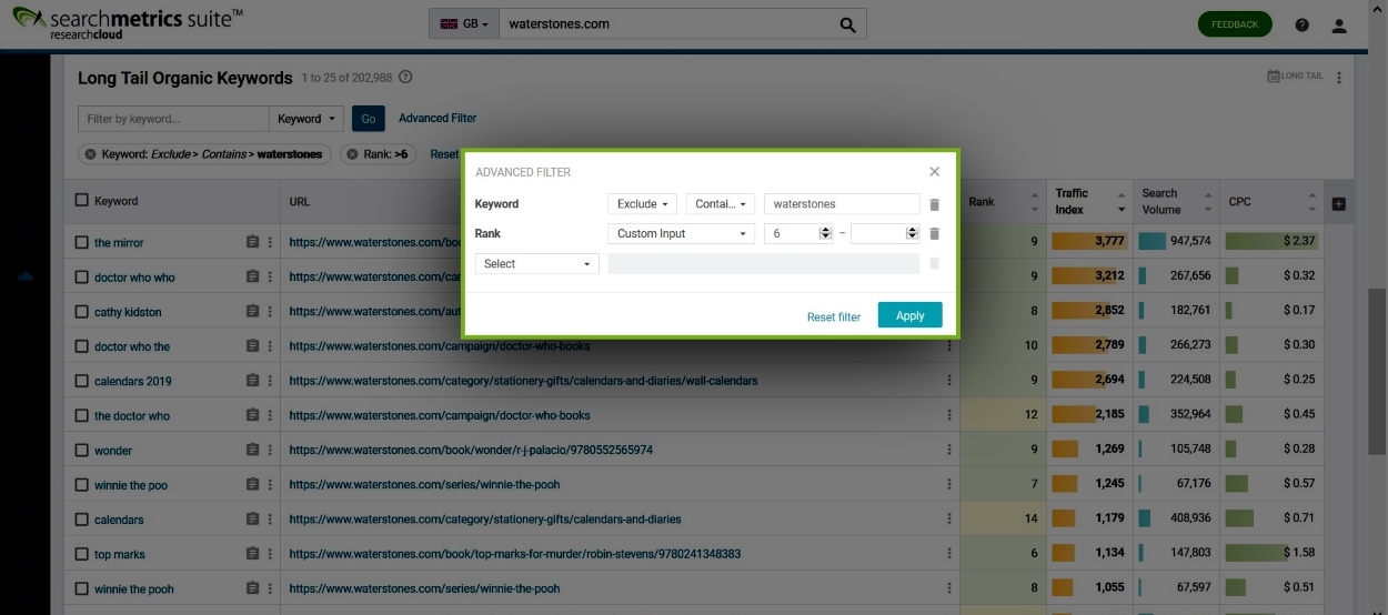 高級過濾器突出顯示