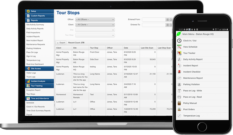 オフィサーレポート警備員アプリのインターフェース