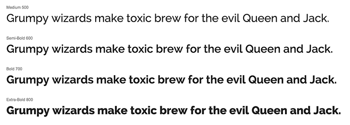 eine Schriftfamilie mit mittleren, Serifen-fetten, fetten und extra-fetten Strichstärken