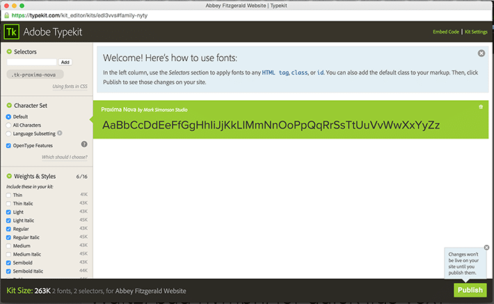 Screenshot der Adobe Typekit-Oberfläche