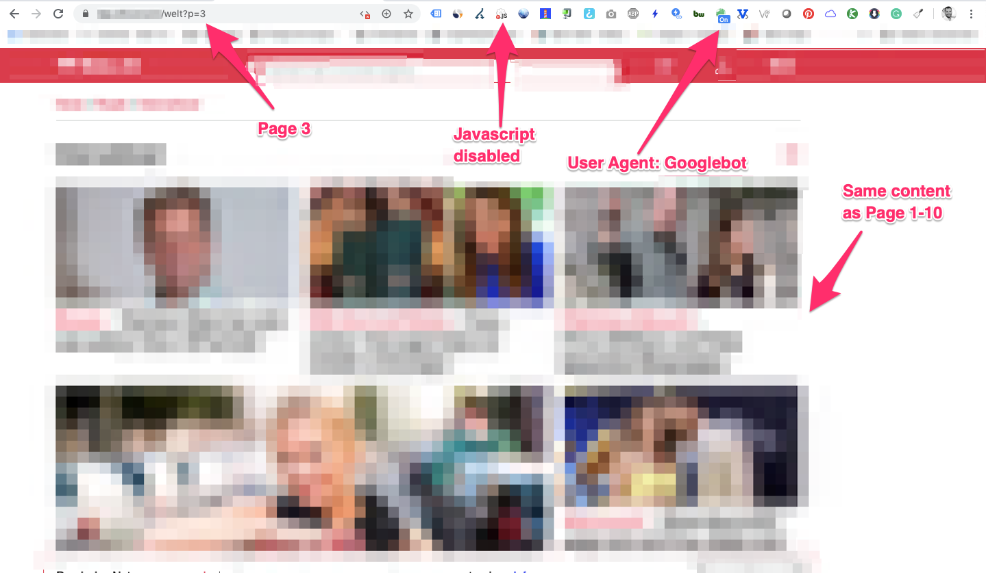 Zrzut ekranu strony podzielonej na strony JavaScript z taką samą treścią jak strona 1