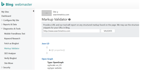 schema.org - Bing Markup Validator