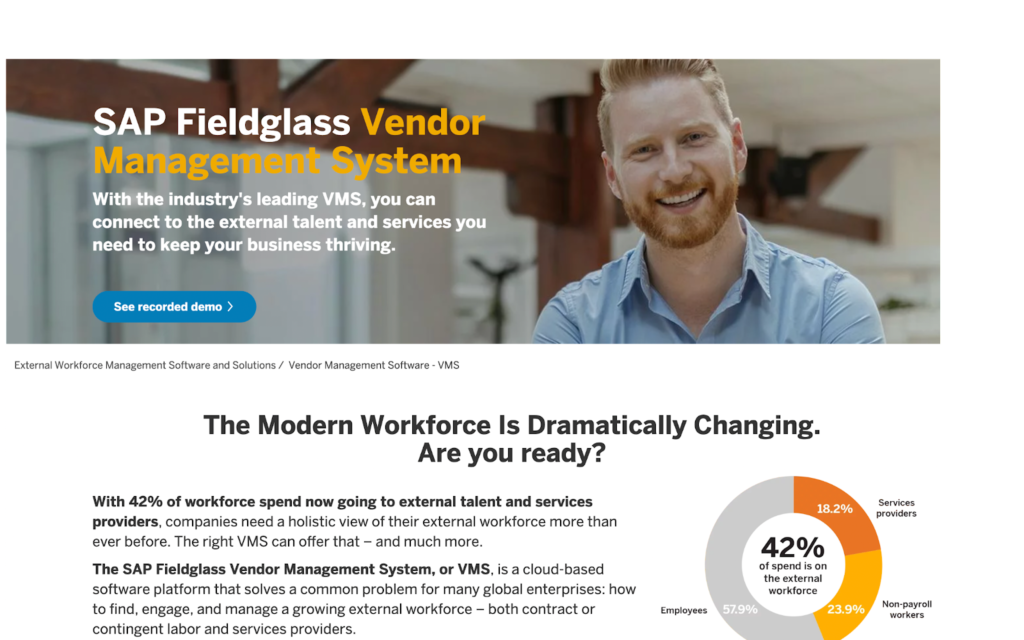 home page del sistema di gestione dei fornitori di sap fieldglass