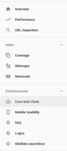 Search Console Menu: Core Web Vitals