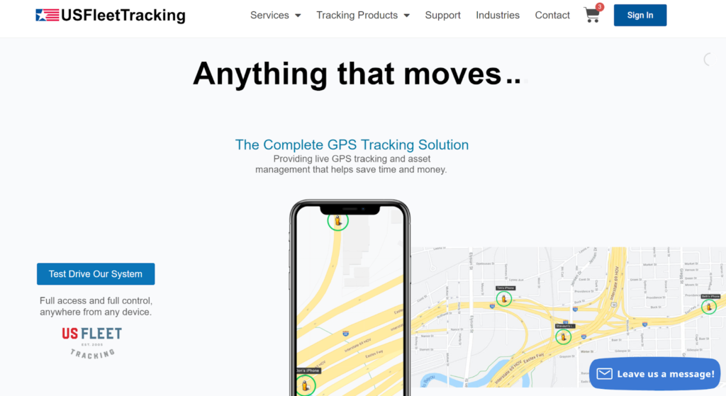 Site-ul web US Fleet Tracking care arată o hartă de trafic pe un dispozitiv mobil