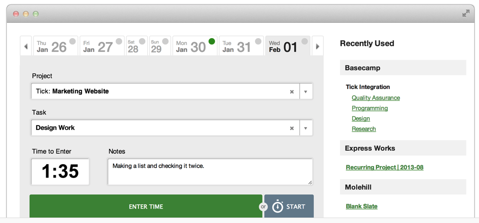 aplicación de gestión de proyectos tick