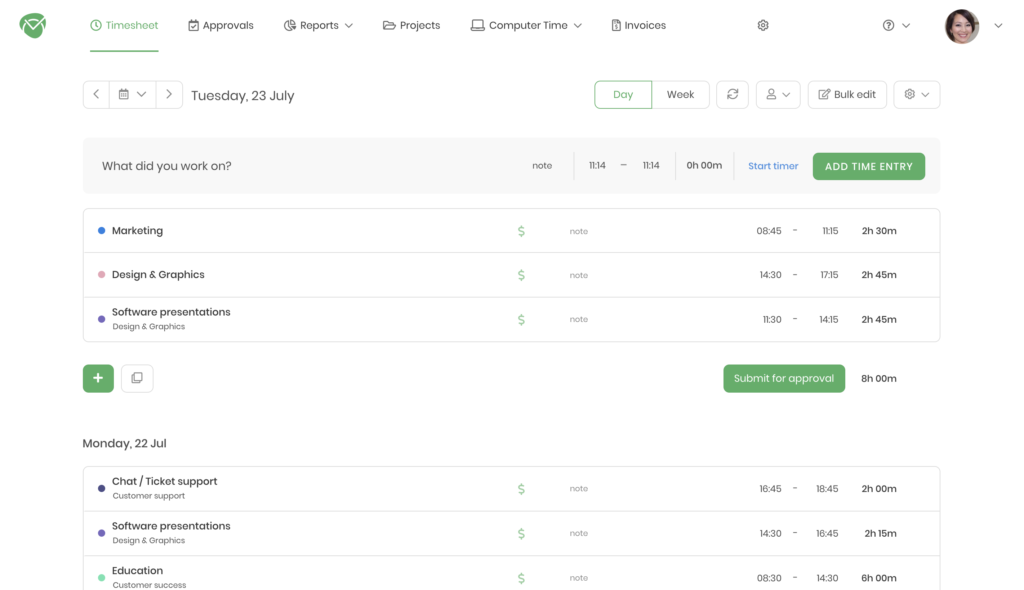 Software de seguimiento de tiempo Timecamp