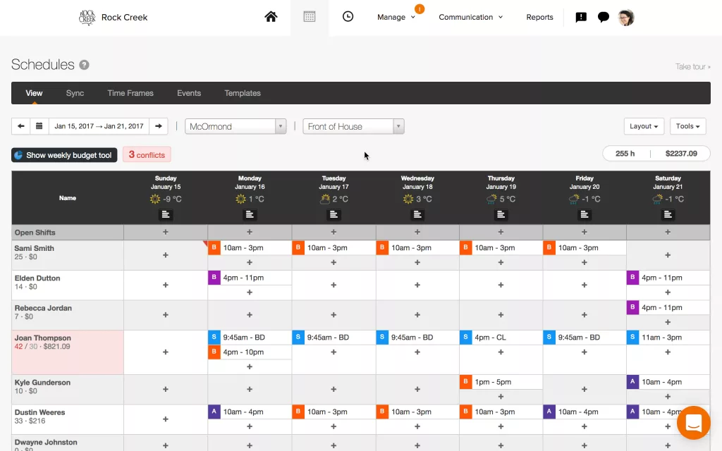 interfaz de usuario de 7 turnos
