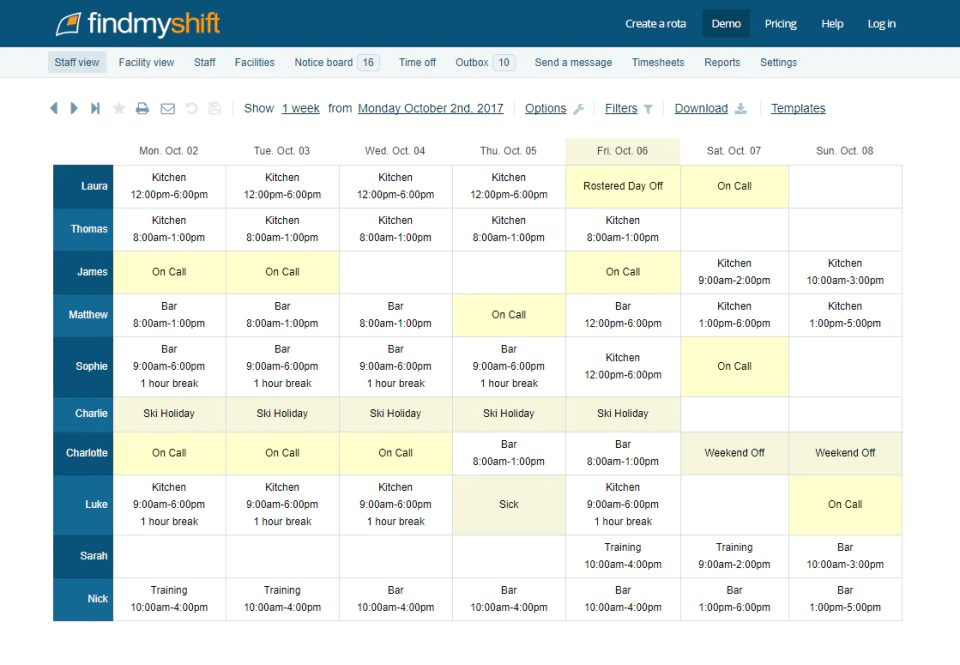 interfaz de usuario findmyshift