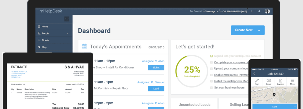 Interfaccia utente del software di invio del servizio mHelpDesk