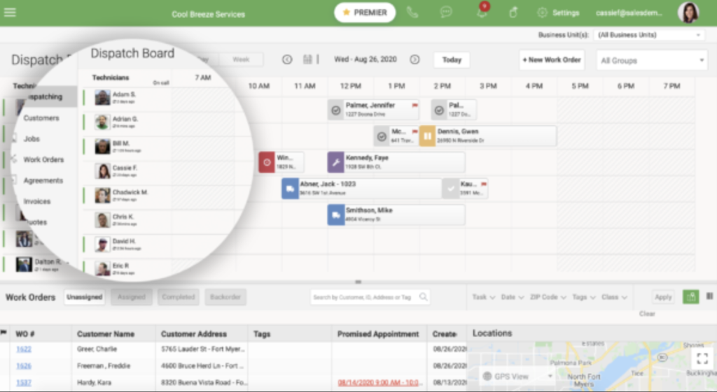 Interfaccia utente del software di spedizione del servizio FieldEdge della scheda di spedizione