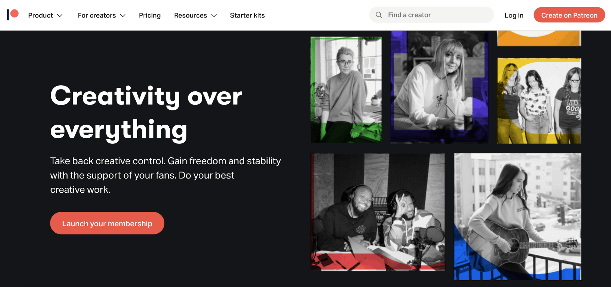 หน้า Landing Page ของ Patreon