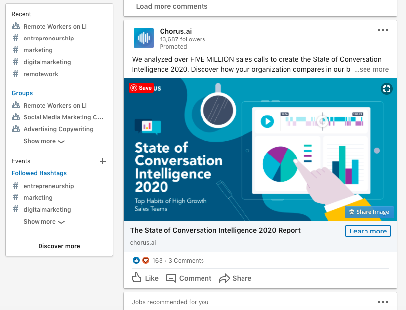 赞助内容示例的屏幕截图