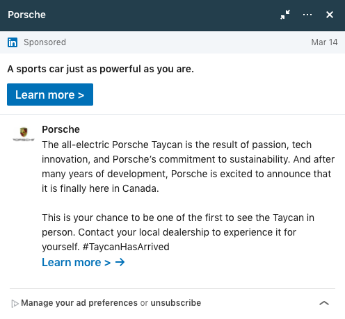 赞助消息示例的屏幕截图