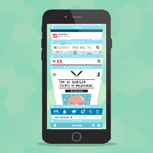 iPhone 滚动浏览互联网标签。