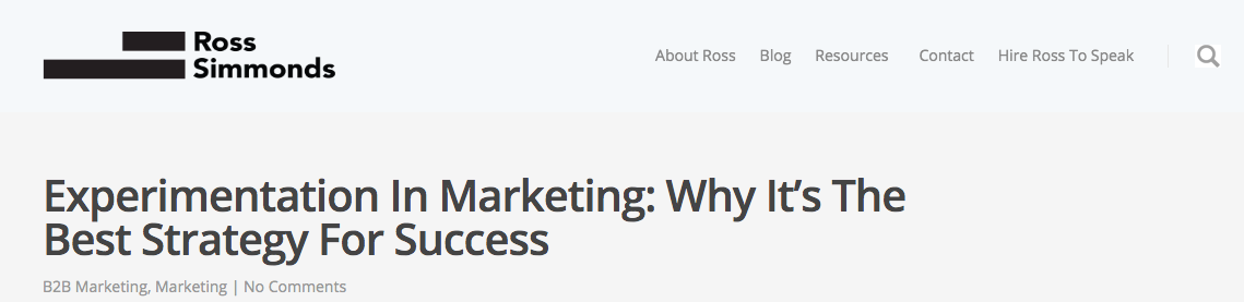 Nagłówek bloga Rosssimonds.com: Eksperymenty w marketingu