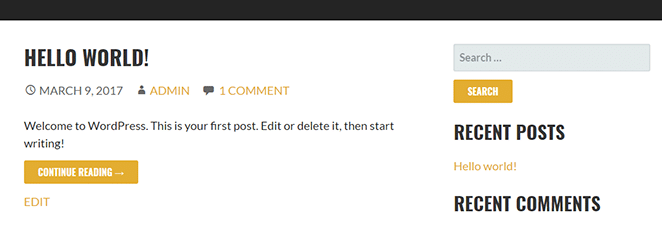 Screenshot der Stout WordPress Theme-Website in der Sandbox-Umgebung