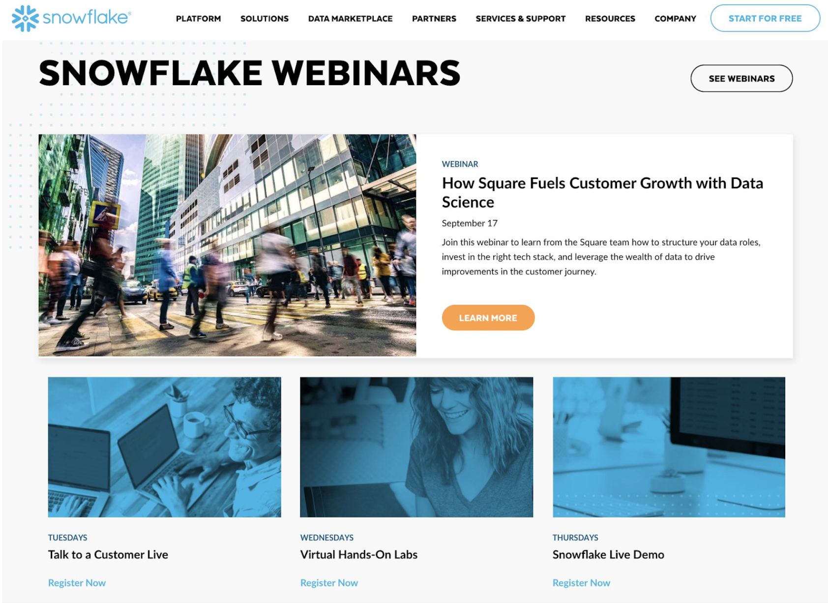 Seminarios web de copos de nieve