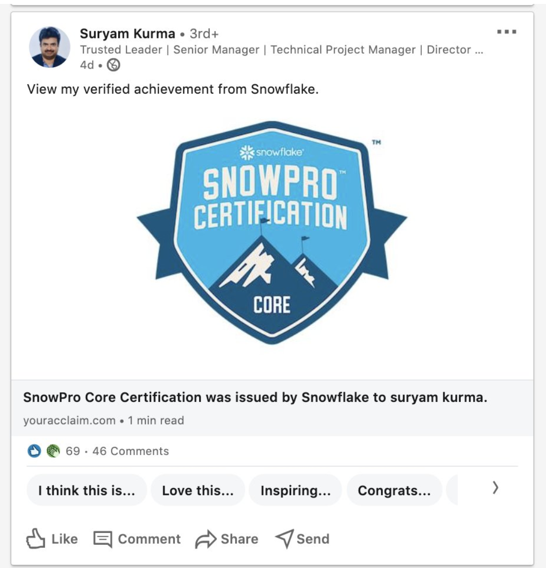 Certificado de LinkedIn de copo de nieve