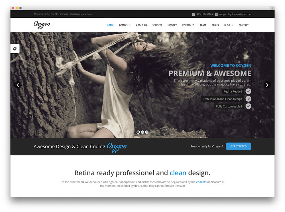O previzualizare a temei Oxygen WordPress