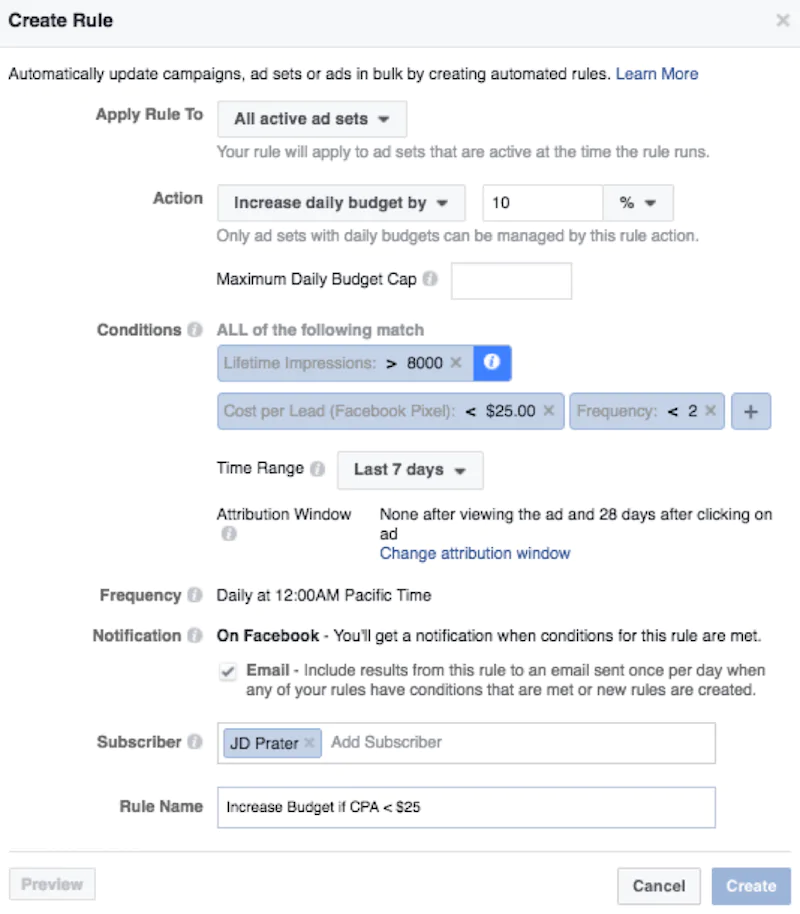 FACEBOOK自動ルール