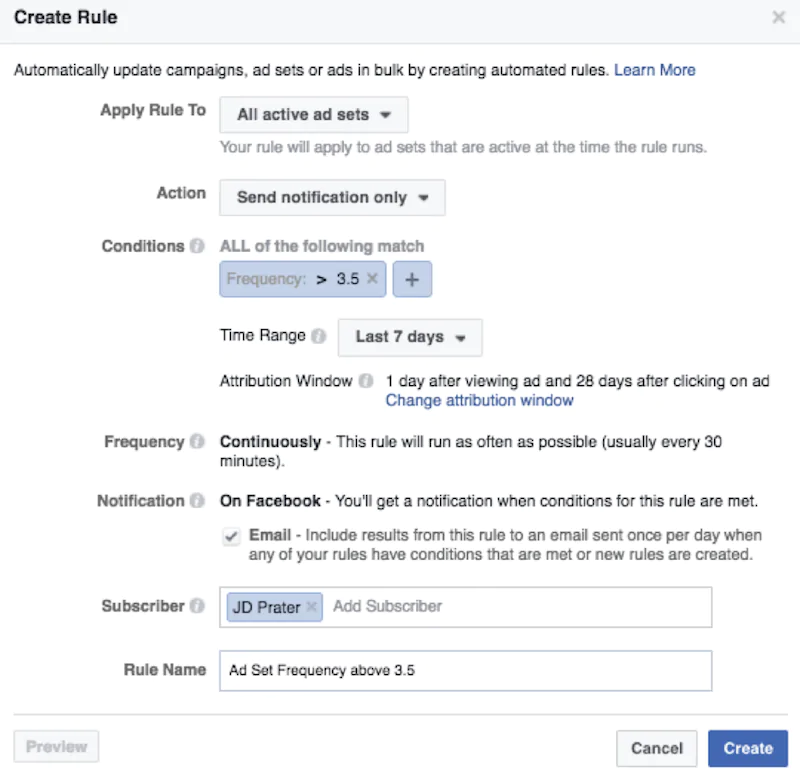 FACEBOOK自動ルール