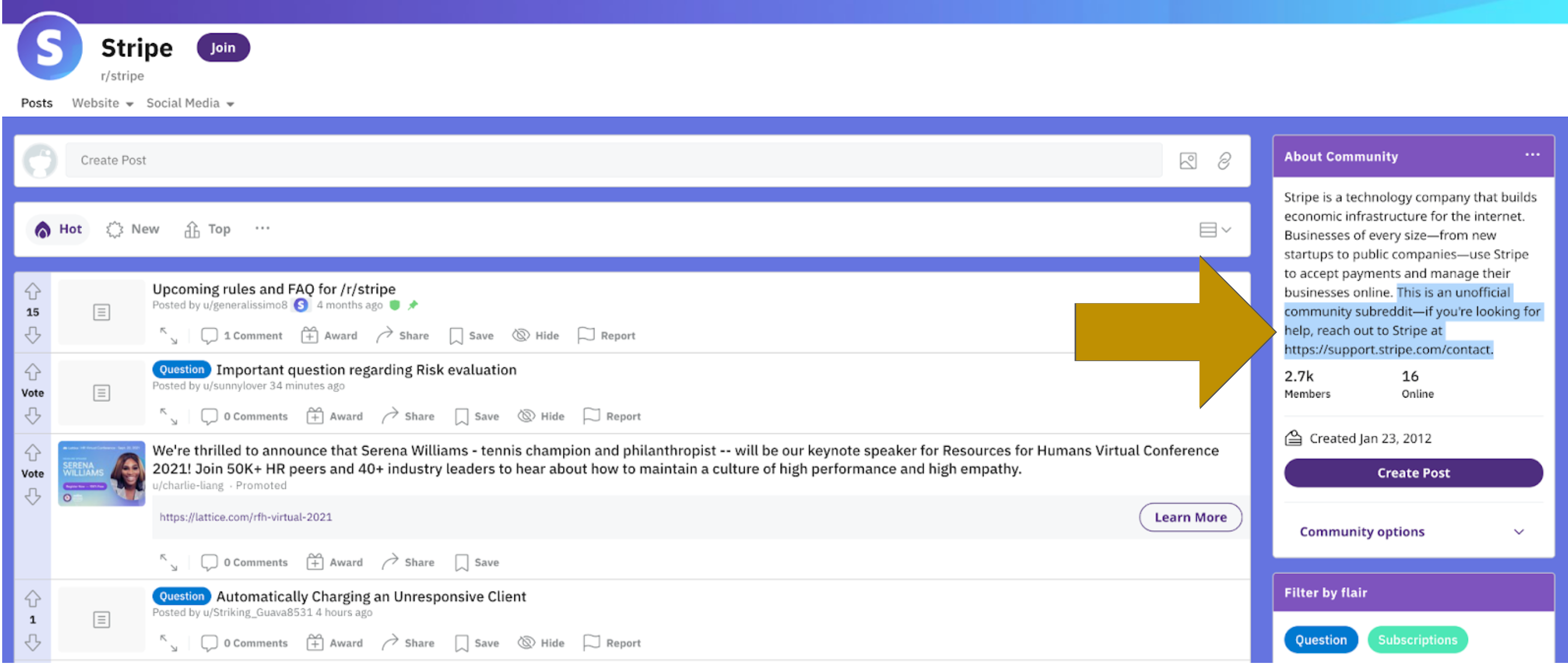 Communauté Stripe Reddit