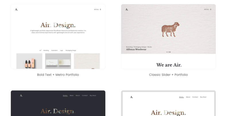 Screenshot di più demo di temi Air