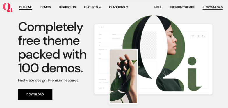 Screenshot dalla demo del tema Qi e dal sito di download