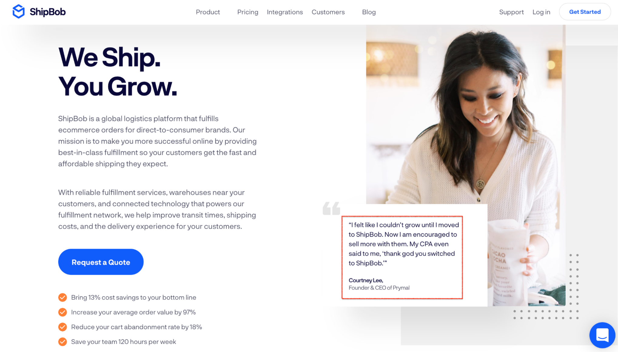 Prova Social de Citação de Usuário Shipbob