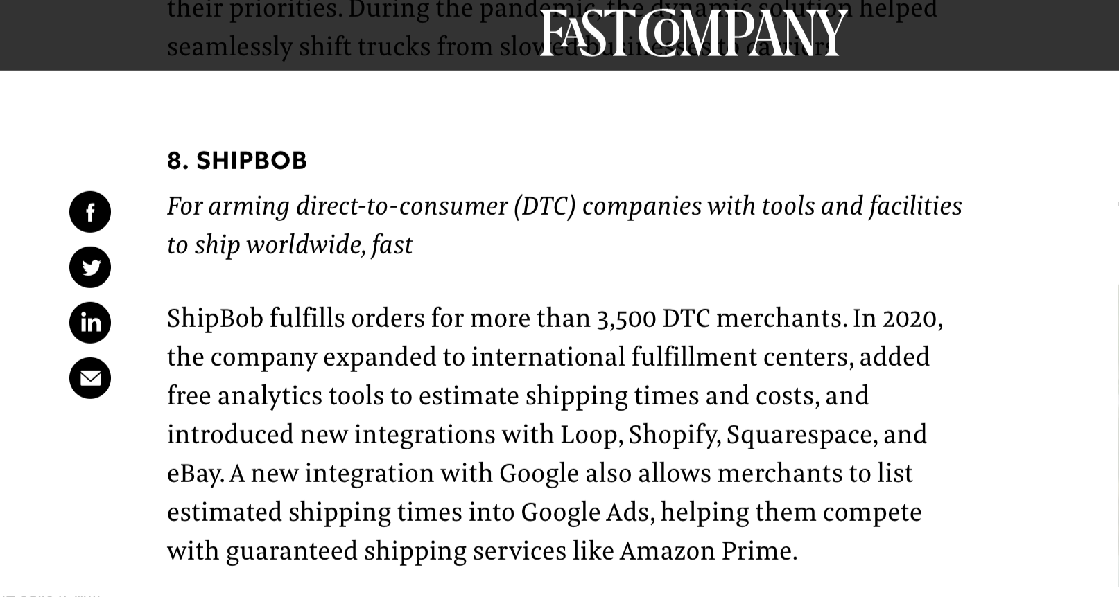 Recurso Shipbob Fast Company