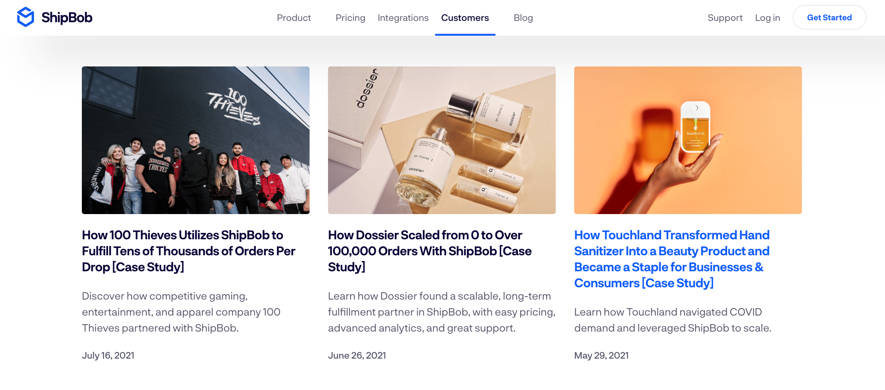 Página do cliente Shipbob