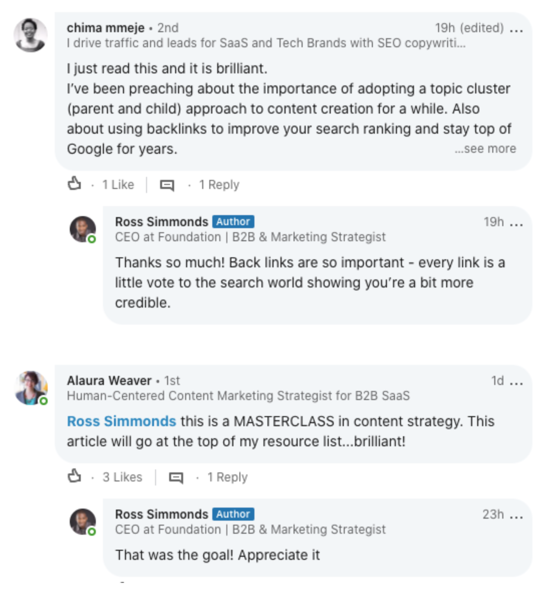 Linkedinのコメントに取り組む