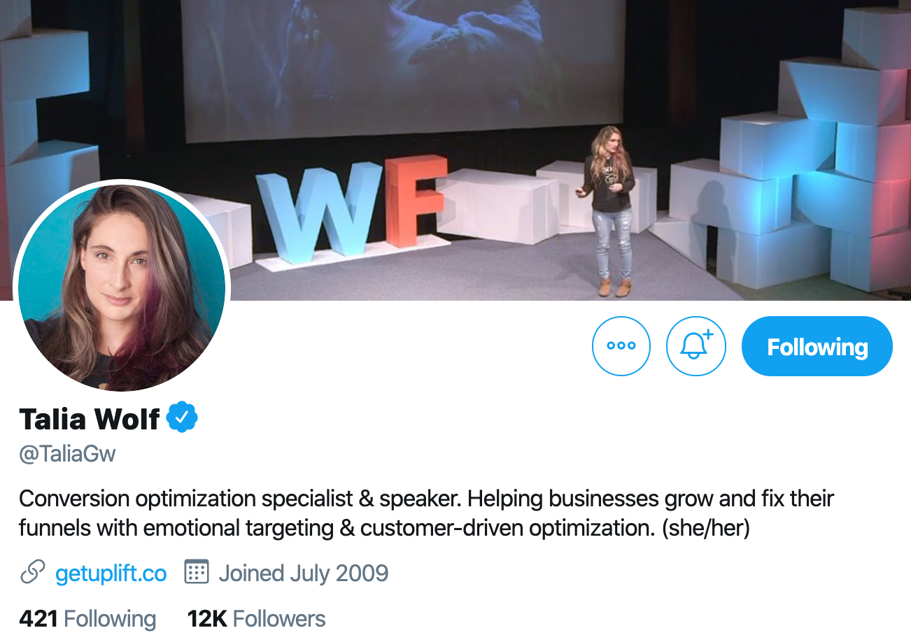 Talia Wolf. Conversion optimization specialist on twitter