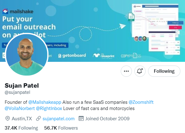 Sujan Patel. SaaS-Vermarkter folgt auf Twitter