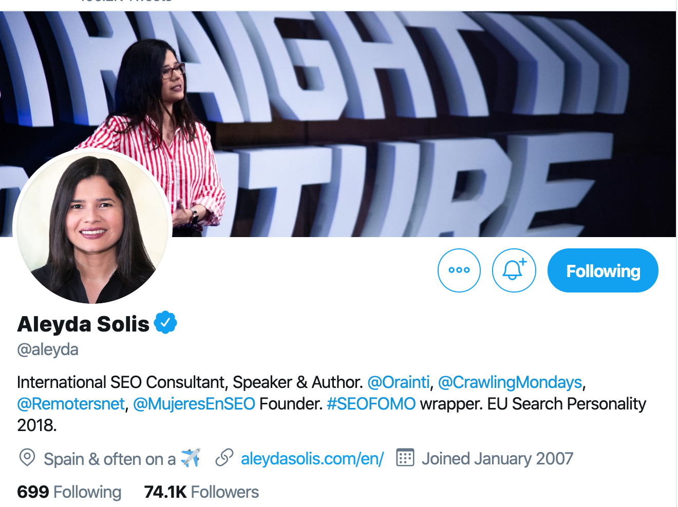 Aleyda Solis. SEO consultant to follow on Twitter