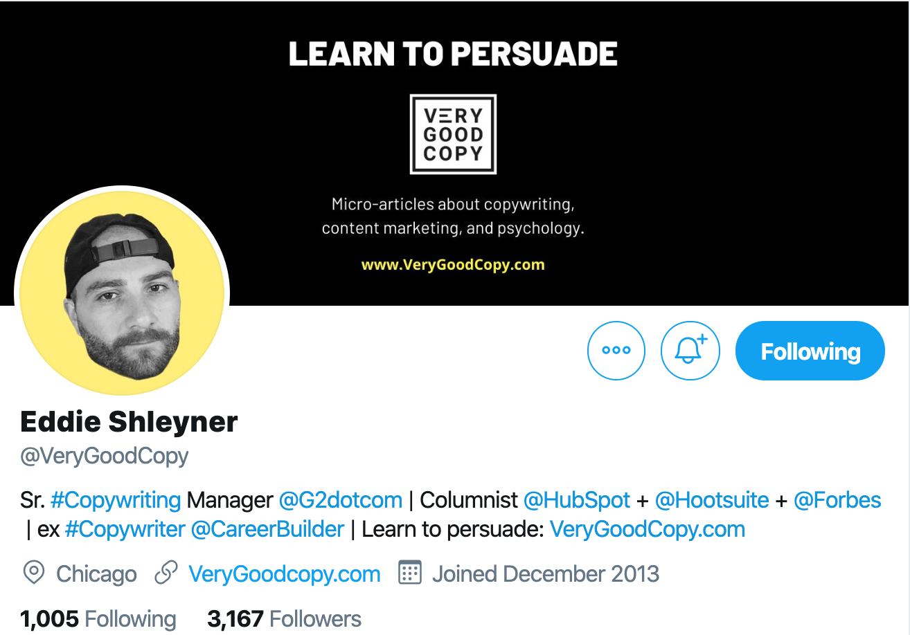 Eddie Shleyner. Expert copywriter to follow on twitter