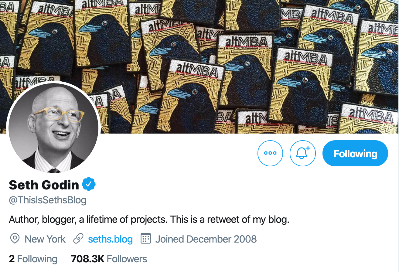 Seth Godin. One of the best content marketers to follow on twitter