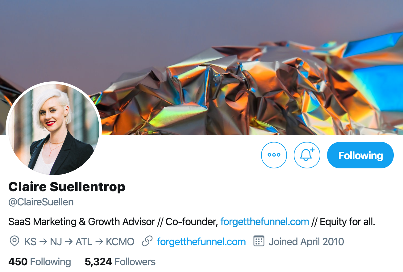 Claire Suellentrop. SaaS marketer to follow on twitter