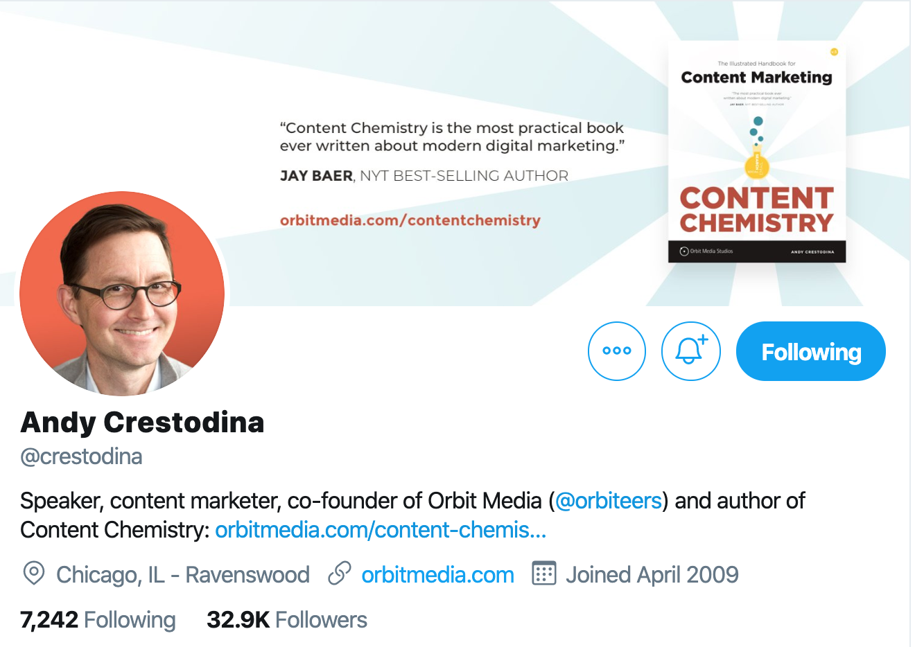 Andy Crestodina. Content marketer to follow on twitter