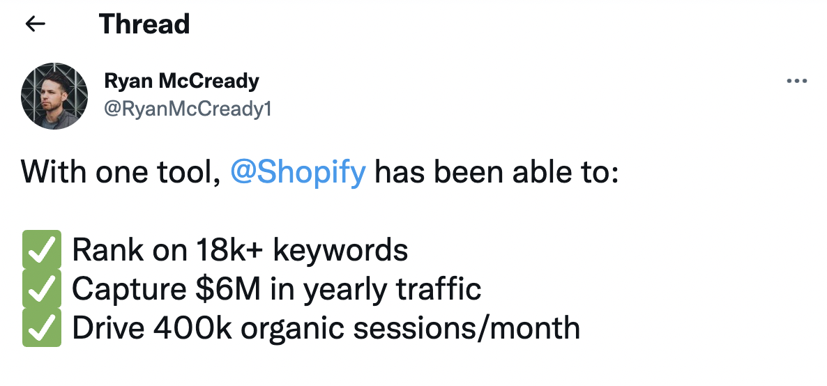 Ryan 关于 Shopify 的 Twitter 帖子截图