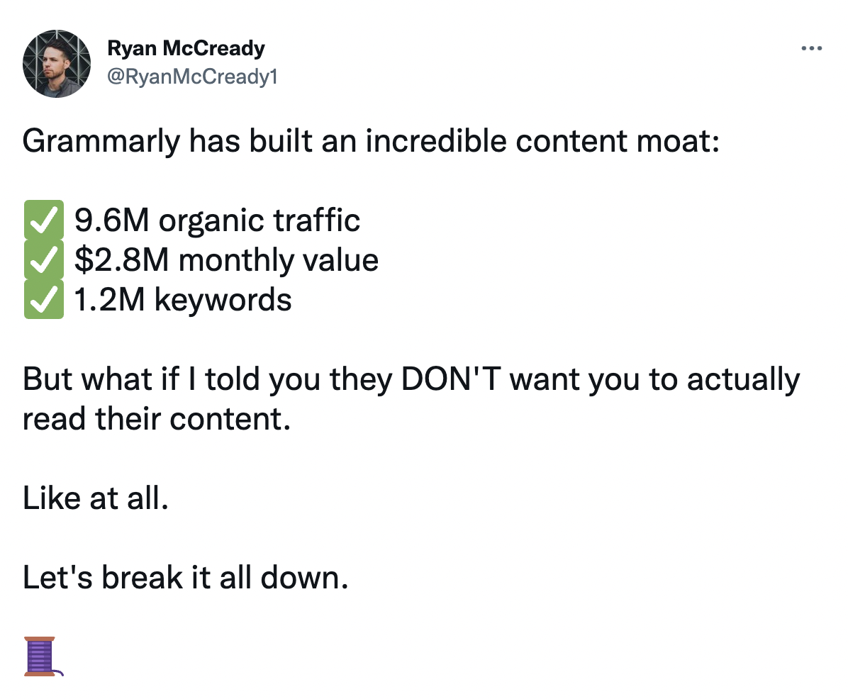 Ryan 关于 Grammarly 的 Twitter 帖子截图