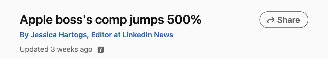 “苹果老板的薪酬增长了 500%”