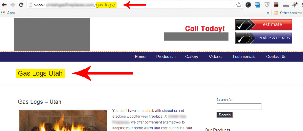 最適化されたURLとH1を使用して、クライアント用に作成したページの1つ。 One of the pages we wrote for the client, with an optimized URL and H1.