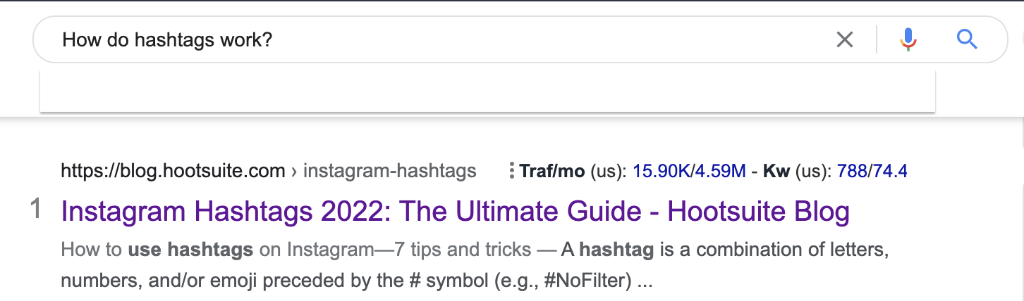 SERP para 'cómo funcionan los hashtags'